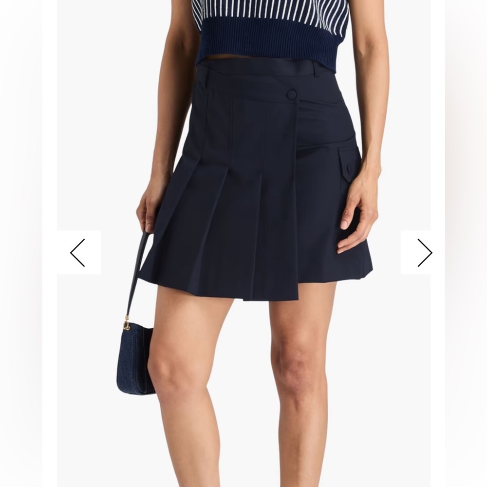 NWT Sandro Pleated Navy Wool Mini Skirt